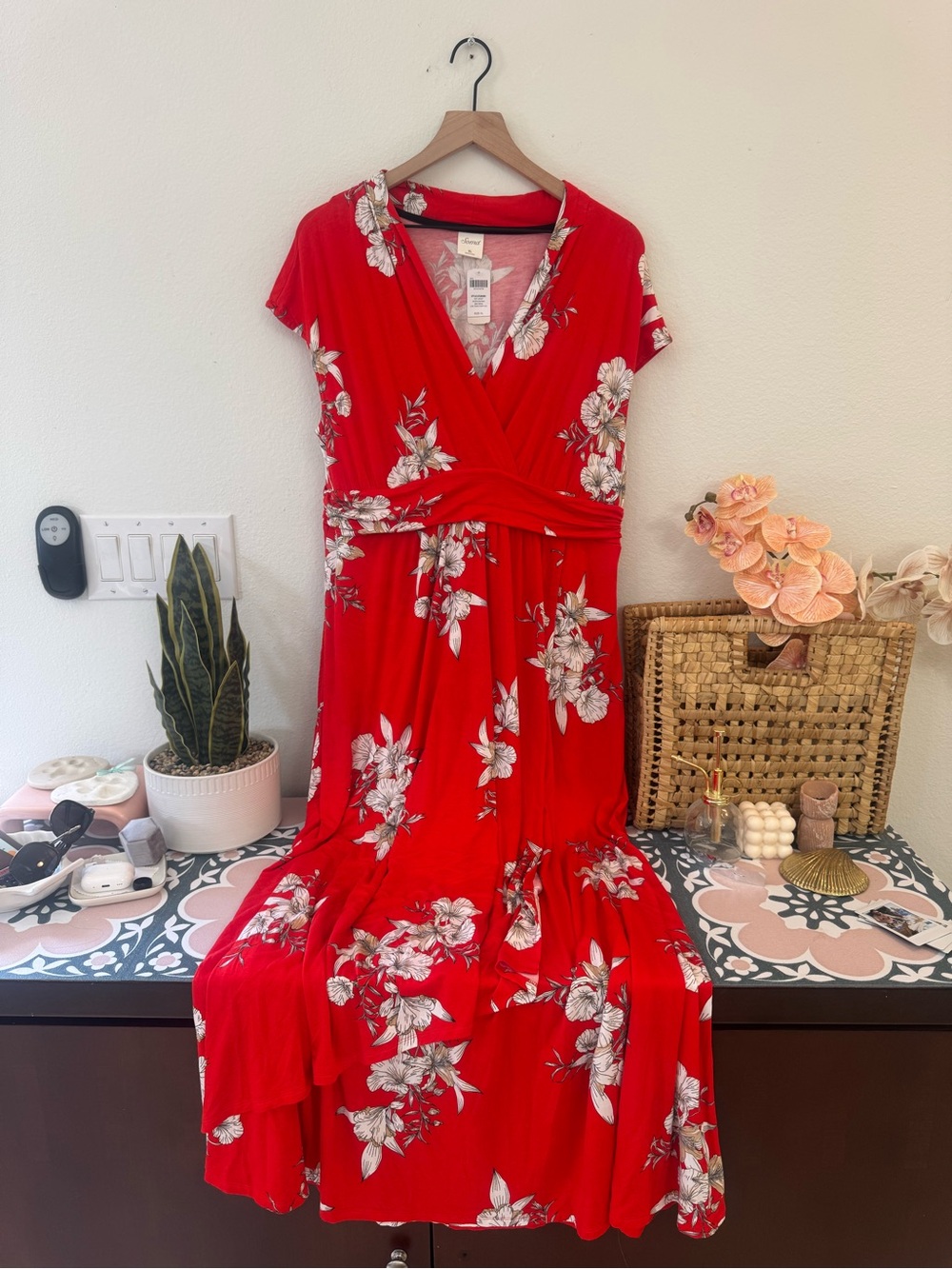 NWT Soma Red Floral Wrap-Style Women’s Dress - Picture 1 of 7
